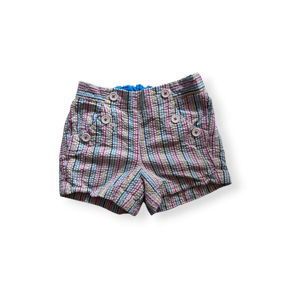 Mini Boden rainbow stripe seersucker shorts